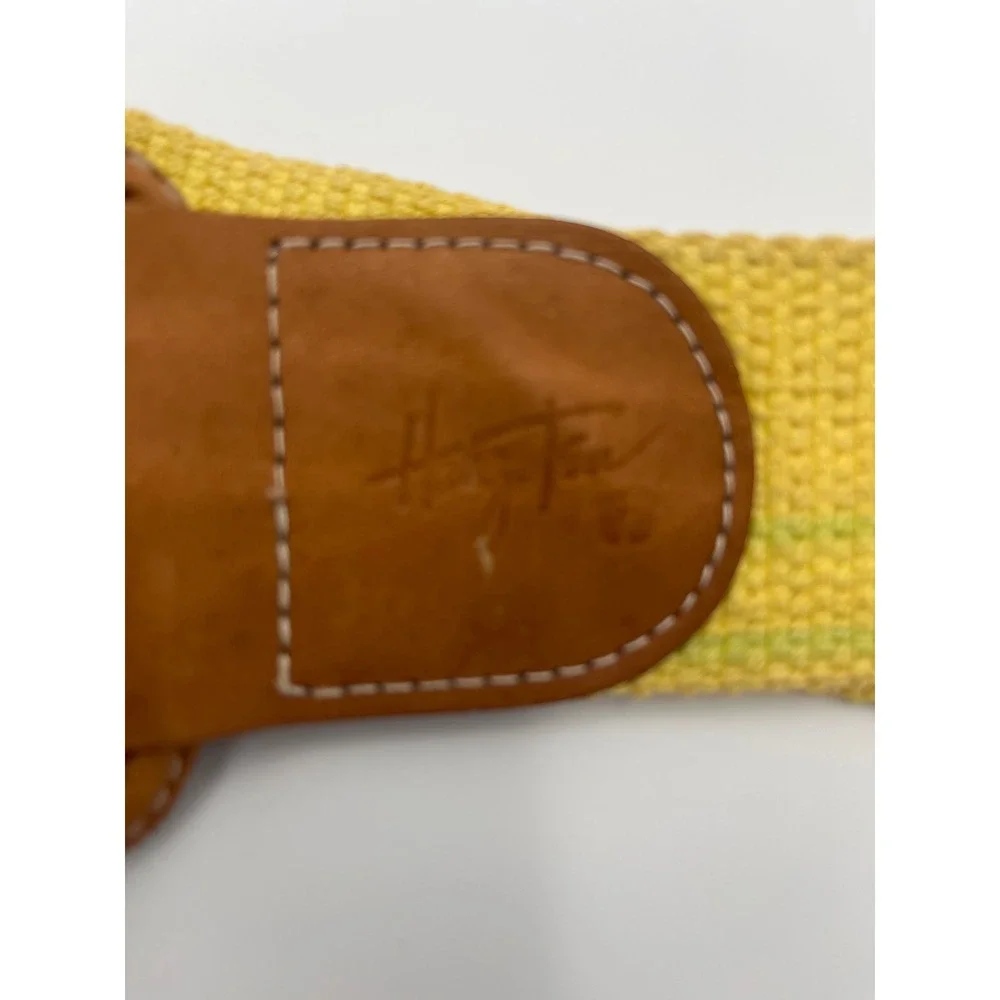 Hang Ten Vintage Yellow Woven D-Ring Belt Leather Trim Surf Retro 36.5 Inch